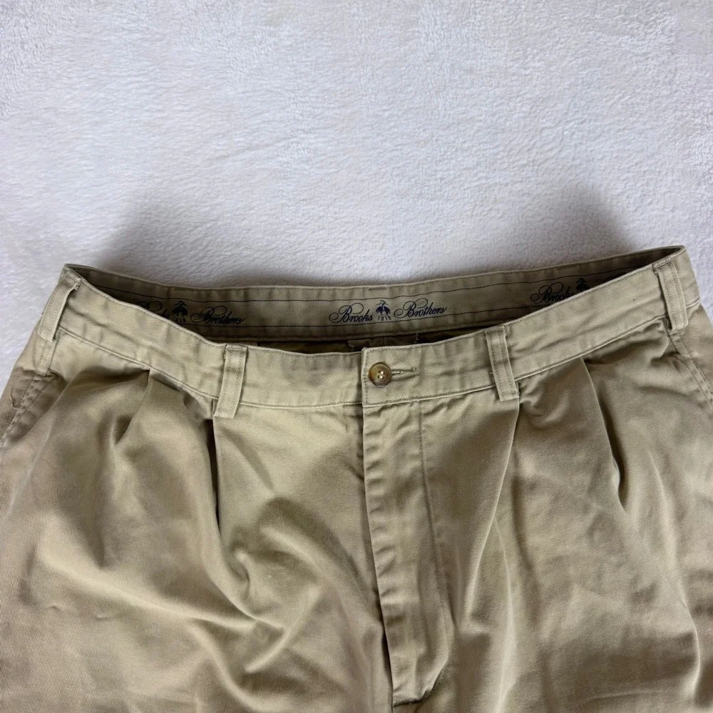 Brooks Brothers Mens Khaki Pleated Chino Pants 35x32 Tan Cotton Straight Leg